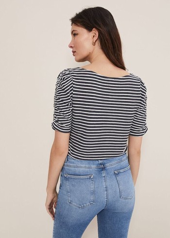 Phase Eight Karla Striped T Shirts Navy/White Australia | NH0859671